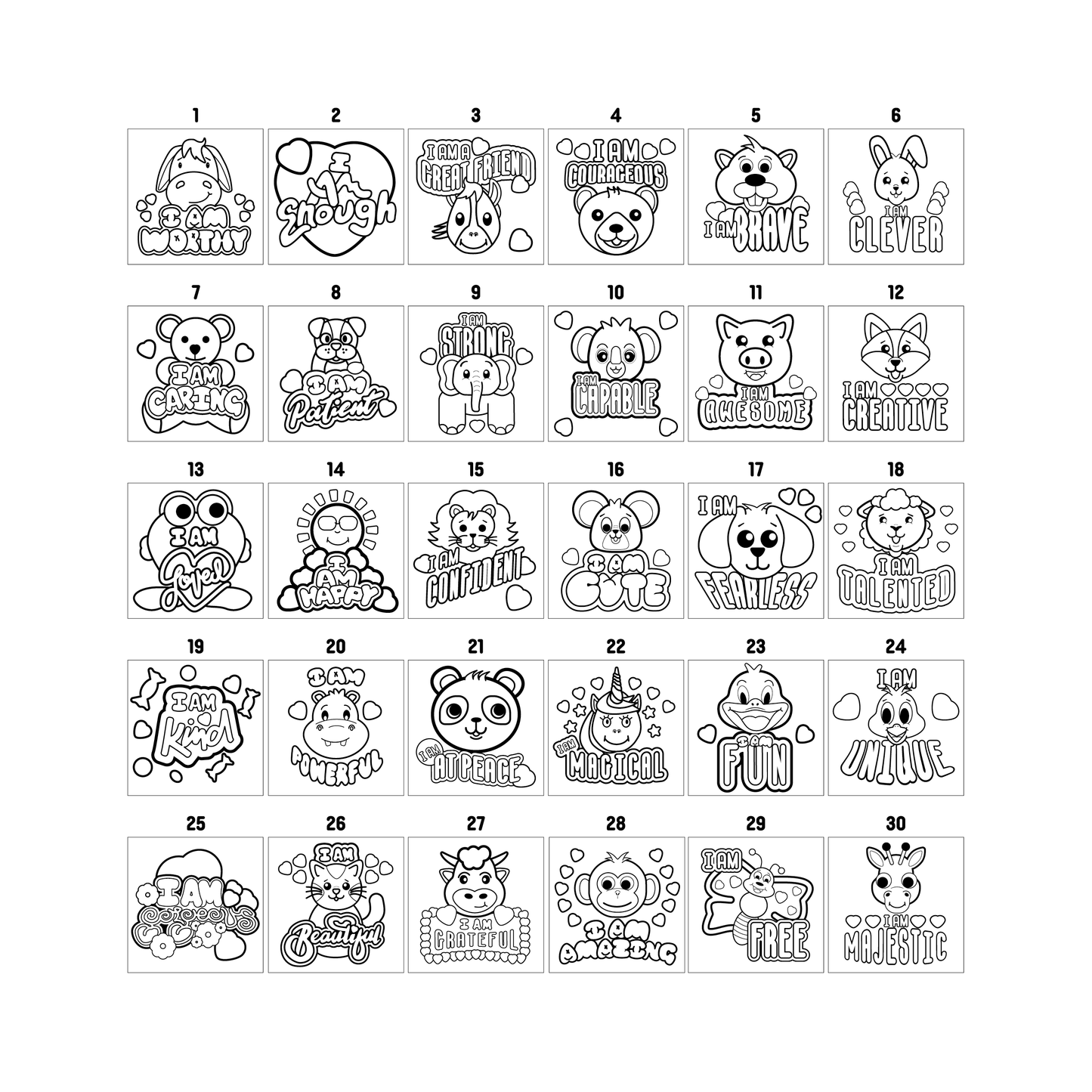 The Cute I Ams Colouring Pages (30+ Pages Digital Download Only)