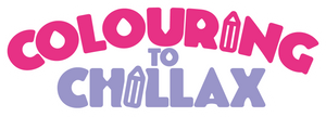 Logo with 'Colouring to Chillax' text in pink and purple on a white background