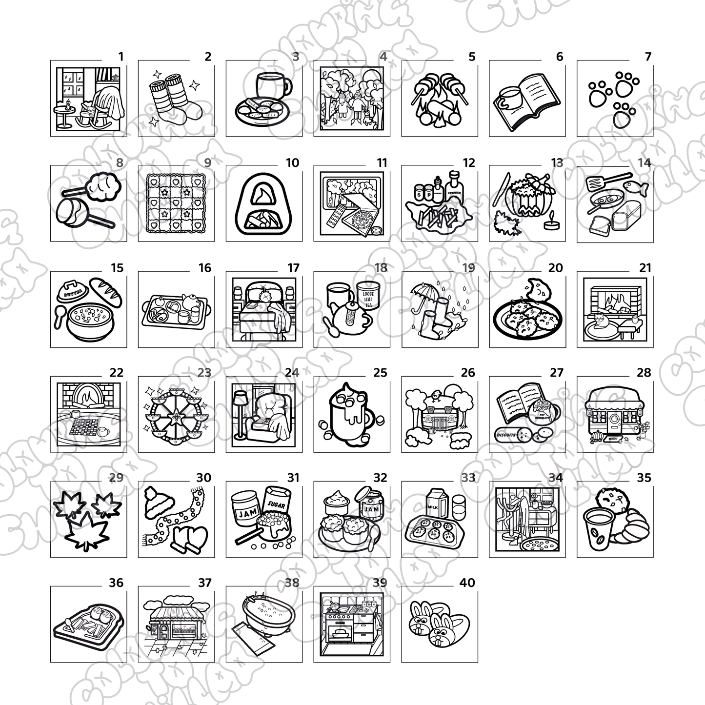 The Cosy Autumn Evening Colouring Pages (40+ Pages Digital Download Only)