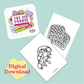 Coloring book with waffle design and 'The Big Foodie' branding on a light blue background
