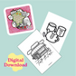 Two coloring pages with tea-themed illustrations on a light blue background, featuring 'Digital Download' text.