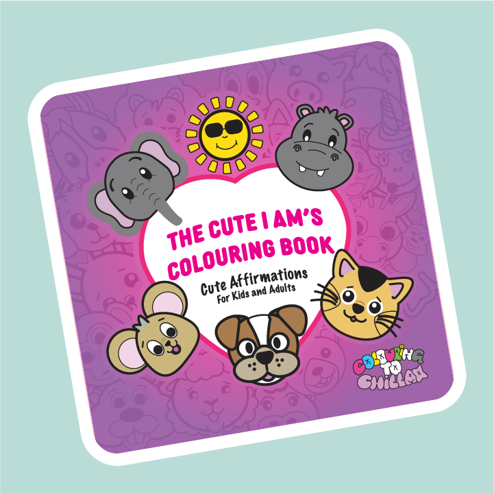 Children's coloring book with cartoon animals on a purple cover against a light blue background