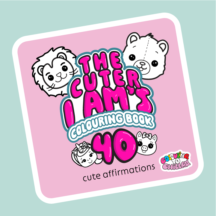 Cover of 'The Cuter I Am's Colouring Book 40' with cartoon animals on a light blue background