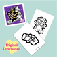 Halloween-themed colouring book and coloring pages on a light blue background with 'Digital Download' text.